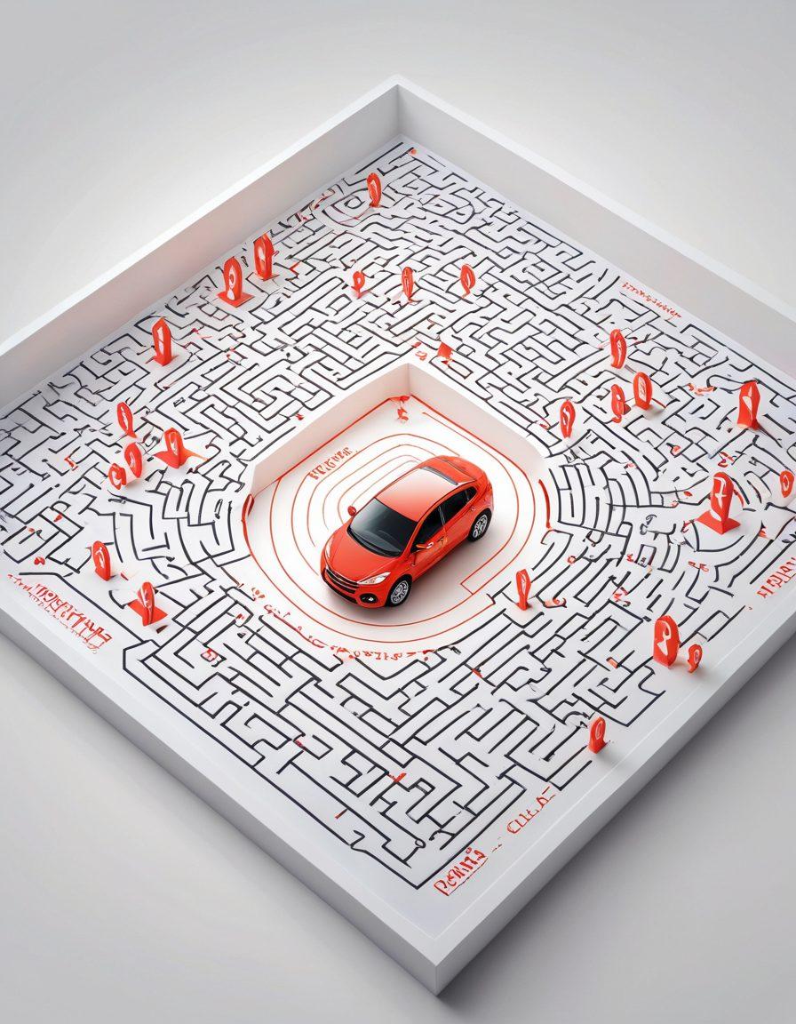 A perplexing maze made of insurance policy documents with various coverage plans and claims forms scattered throughout. A person with a thoughtful expression stands at the maze's entrance, holding a magnifying glass, symbolizing exploration and understanding. Bright arrows suggest possible paths to success, while a light bulb hovers overhead, representing enlightenment in insurance matters. The background includes icons of health, auto, and home insurance for added context. vector art. vibrant colors. white background.